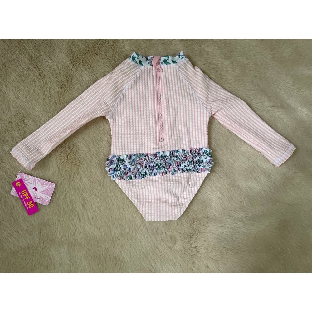 Tommy Bahama Girls One Piece Seersucker Ruffle Butt Swimsuit